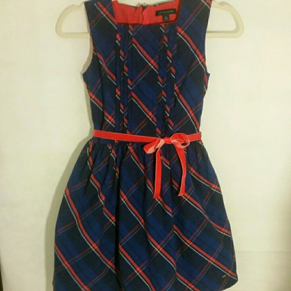 Tommy Hilfiger Other - NWOT TOMMY HILFIGER Girl's Navy coral plaid cotton dress w/velvet ribbon